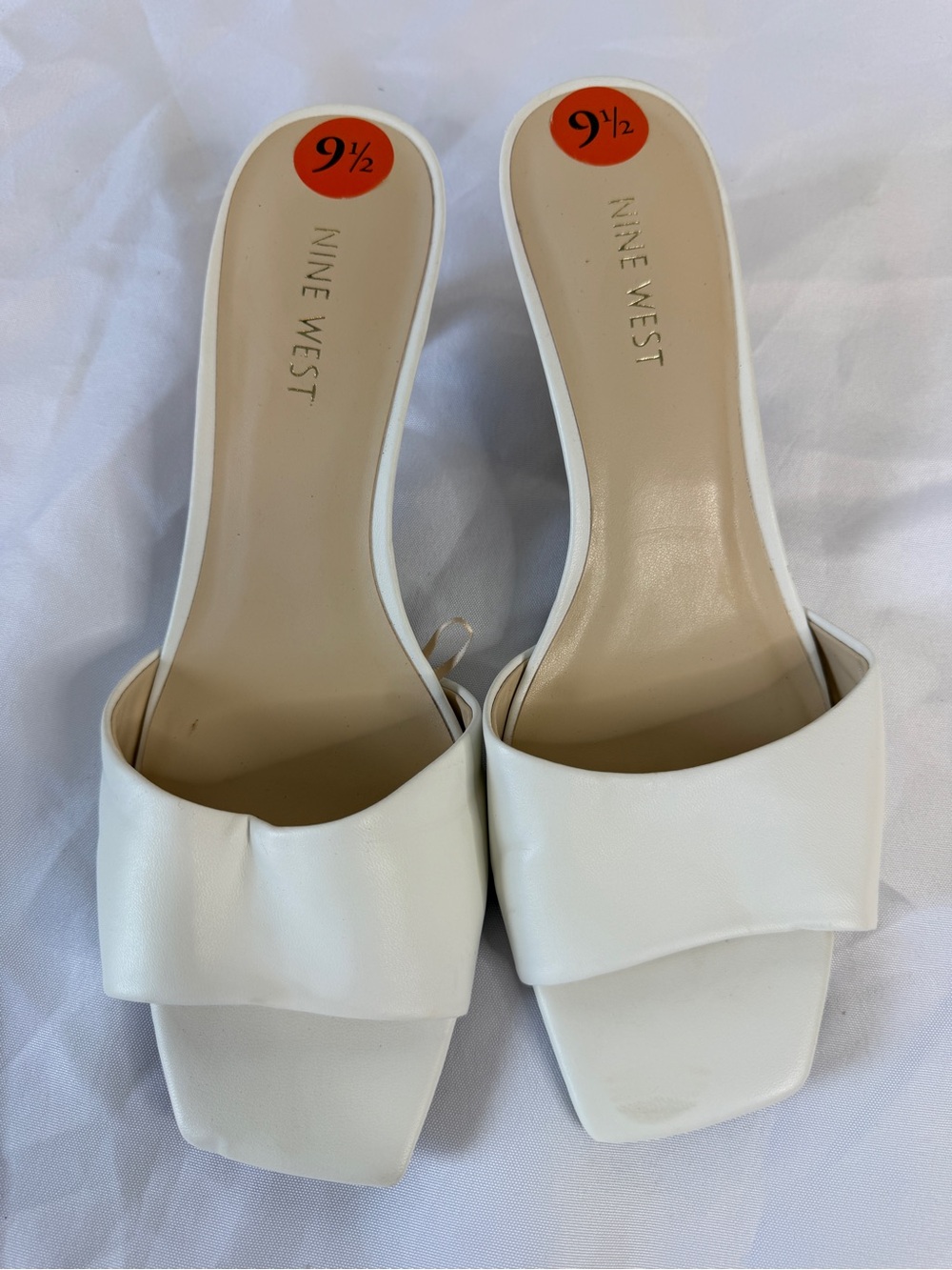 Nine West White Slide Mules with Square Toe
